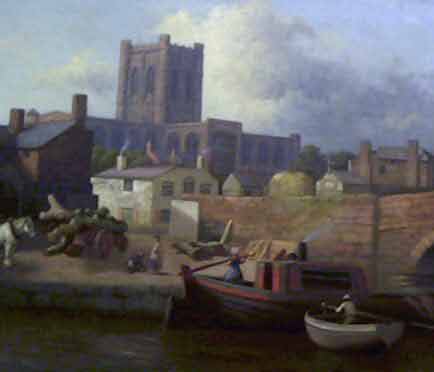 Painting of Chester Cathedral from Cow Lane Bridge
