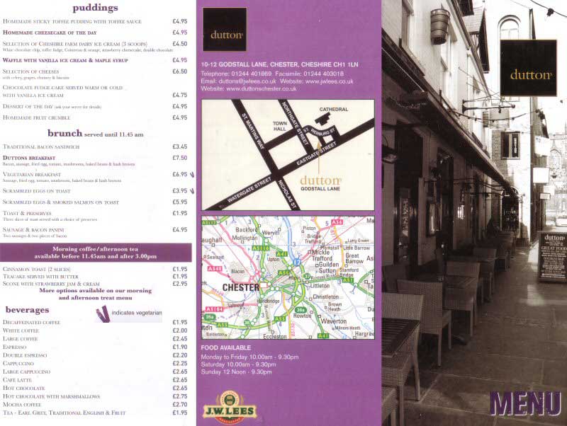 Dutton's Menu Chester Page 1