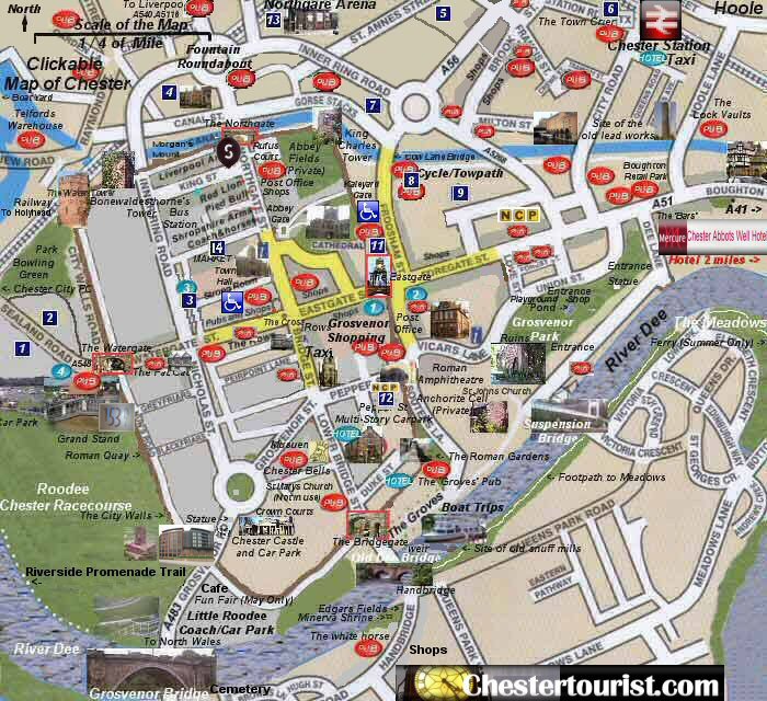 chichester city centre map Chester Tourist Map Of Chester chichester city centre map